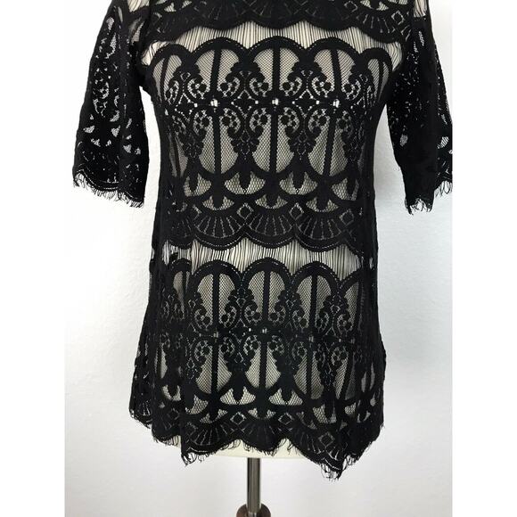BCBGeneration Pullover Sheer Lace Fringe Trim Top - Picture 2 of 10